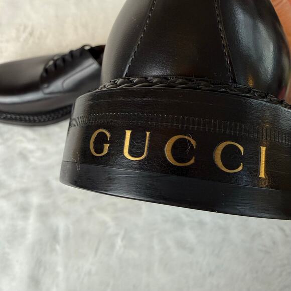 Gucci Men\'s Black  Leather Lace-Up Dress Shoes Size 11 1/2